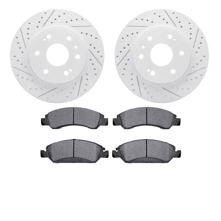 2402-48036 Geoperformance Drilled/Slotted Brake Rotors with Ultimate-Duty Brake Pads Kit, 2009-2020 GM, Position: Front
