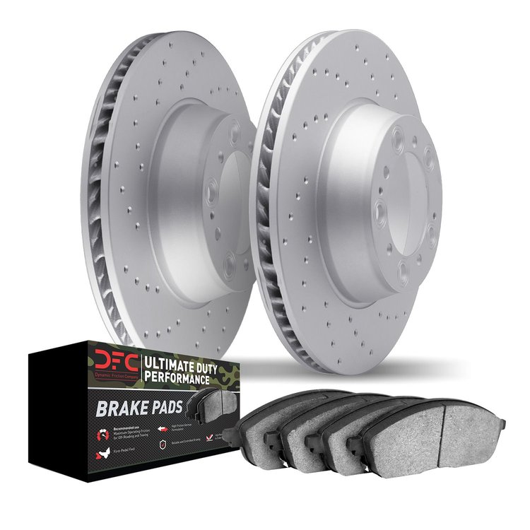 2402-63000 Geoperformance Drilled Brake Rotors with Ultimate-Duty Brake Pads Kit, 2012-2018 Mercedes-Benz, Position: Front