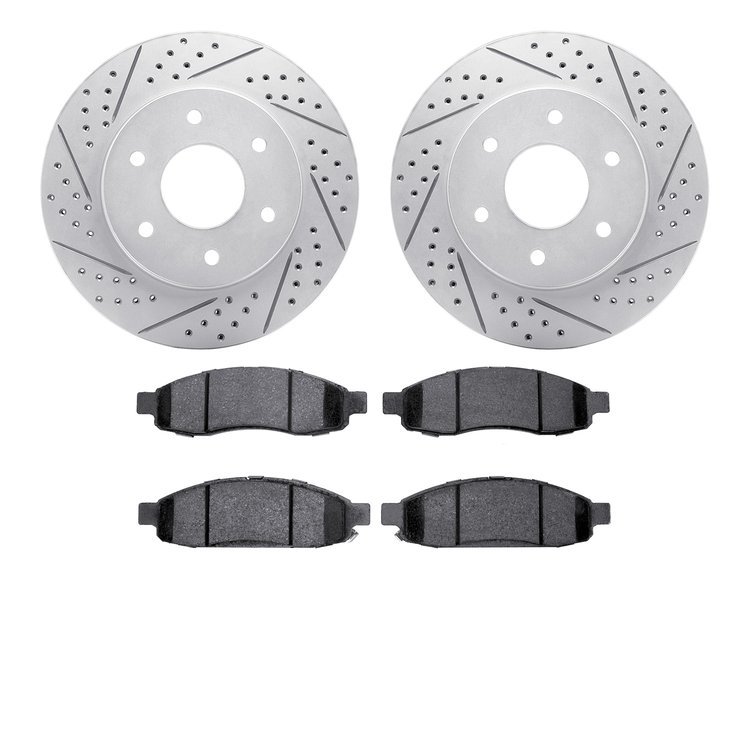 2402-67002 Geoperformance Drilled/Slotted Brake Rotors with Ultimate-Duty Brake Pads Kit, 2004-2005 Infiniti/Nissan, Position: F