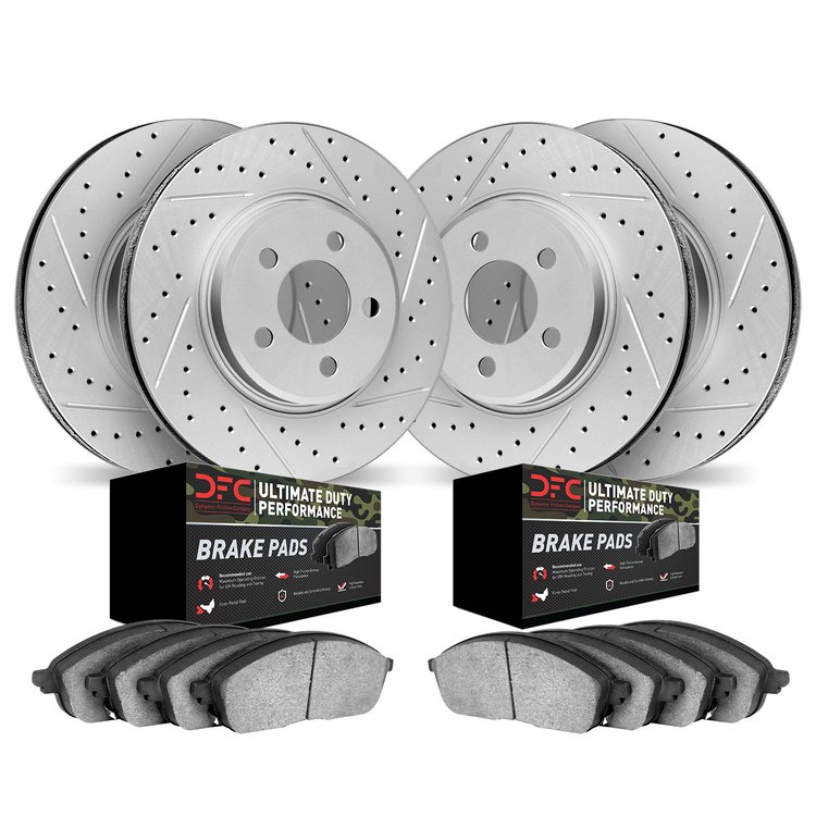 2404-42002 Geoperformance Drilled/Slotted Brake Rotors with Ultimate-Duty Brake Pads Kit, 2006-2010 Mopar, Position: Front and R