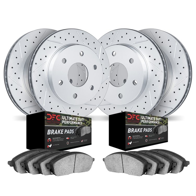2404-48016 Geoperformance Drilled/Slotted Brake Rotors with Ultimate-Duty Brake Pads Kit, 2015-2020 GM, Position: Front and Rear