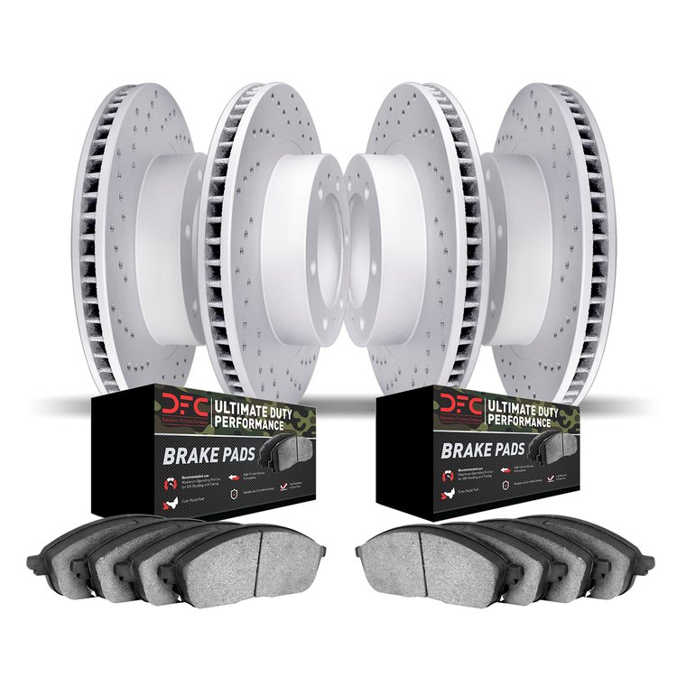 2404-76000 Geoperformance Drilled Brake Rotors with Ultimate-Duty Brake Pads Kit, 2001-2002 Lexus/Toyota/Scion, Position: Front 