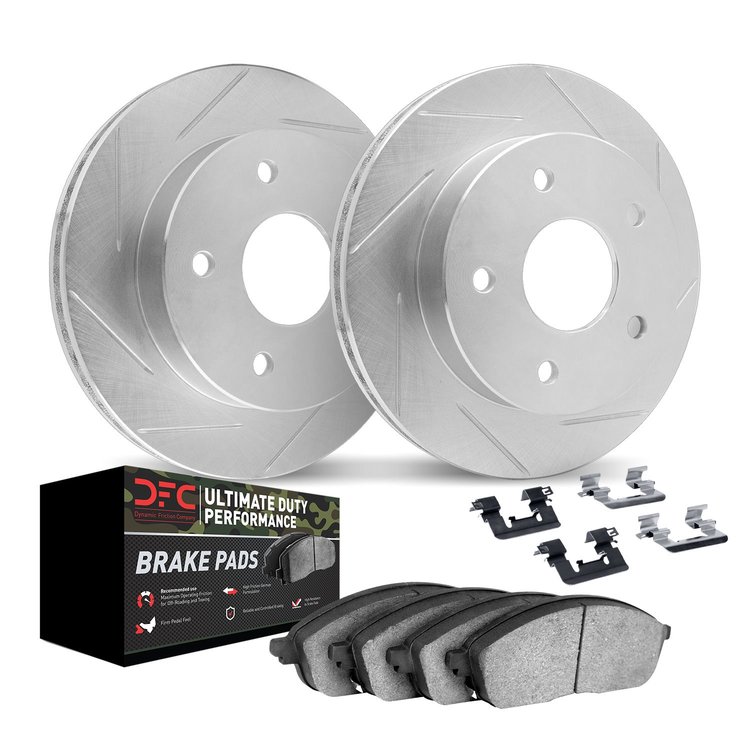 2412-26000 Geoperformance Slotted Brake Rotors with Ultimate-Duty Brake Pads Kit & Hardware, 2012-2020 Tesla, Position: Rear