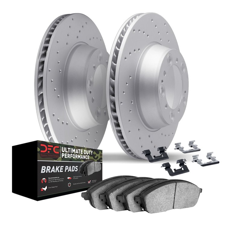 2412-39000 Geoperformance Drilled Brake Rotors with Ultimate-Duty Brake Pads Kit & Hardware, Fits Select Mopar, Position: Rear