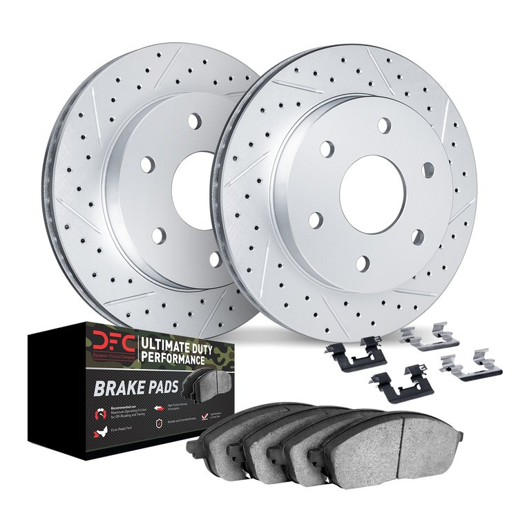 2412-40011 Geoperformance Drilled/Slotted Brake Rotors with Ultimate-Duty Brake Pads Kit & Hardware, 2003-2003 Mopar, Position: