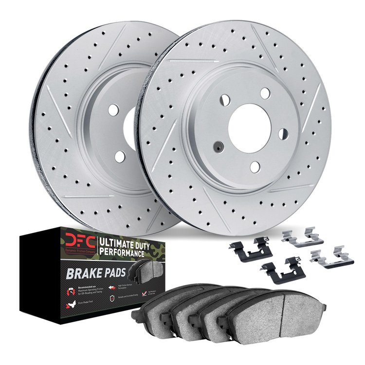 2412-42010 Geoperformance Drilled/Slotted Brake Rotors with Ultimate-Duty Brake Pads Kit & Hardware, Fits Select Mopar, Position