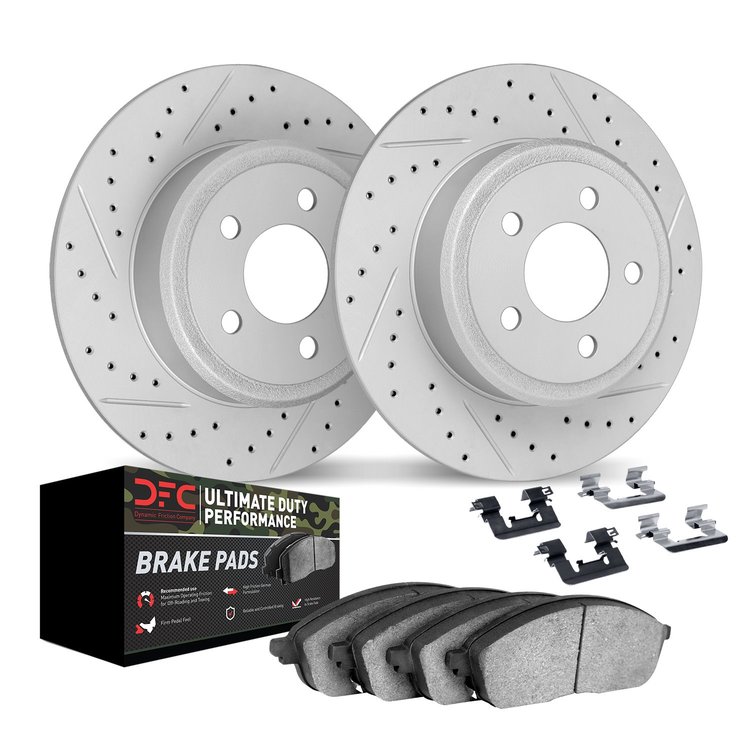 2412-42014 Geoperformance Drilled/Slotted Brake Rotors with Ultimate-Duty Brake Pads Kit & Hardware, Fits Select Mopar, Position