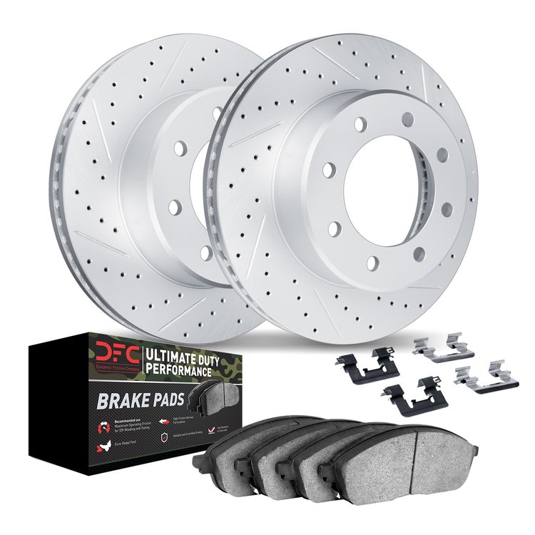2412-54025 Geoperformance Drilled/Slotted Brake Rotors with Ultimate-Duty Brake Pads Kit & Hardware, 1999-2002 Ford/Lincoln/Merc
