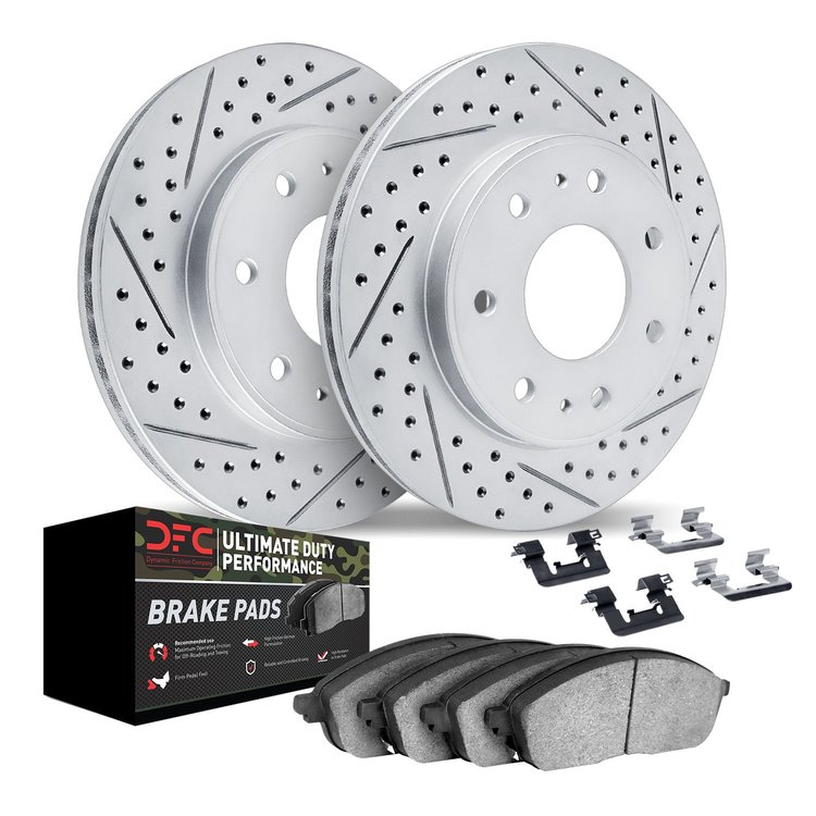 2412-54068 Geoperformance Drilled/Slotted Brake Rotors with Ultimate-Duty Brake Pads Kit & Hardware, 2009-2009 Ford/Lincoln/Merc