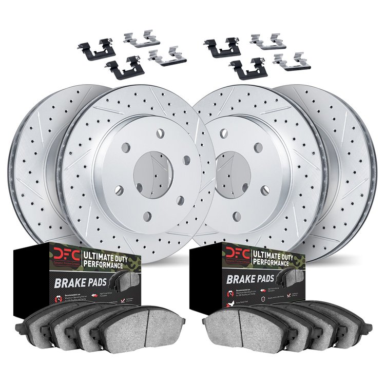 2414-40004 Geoperformance Drilled/Slotted Brake Rotors with Ultimate-Duty Brake Pads Kit & Hardware, 2003-2003 Mopar, Position: