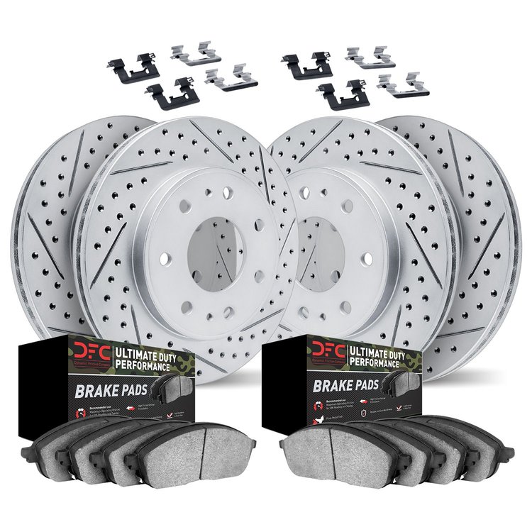 2414-54025 Geoperformance Drilled/Slotted Brake Rotors with Ultimate-Duty Brake Pads Kit & Hardware, 2004-2008 Ford/Lincoln/Merc