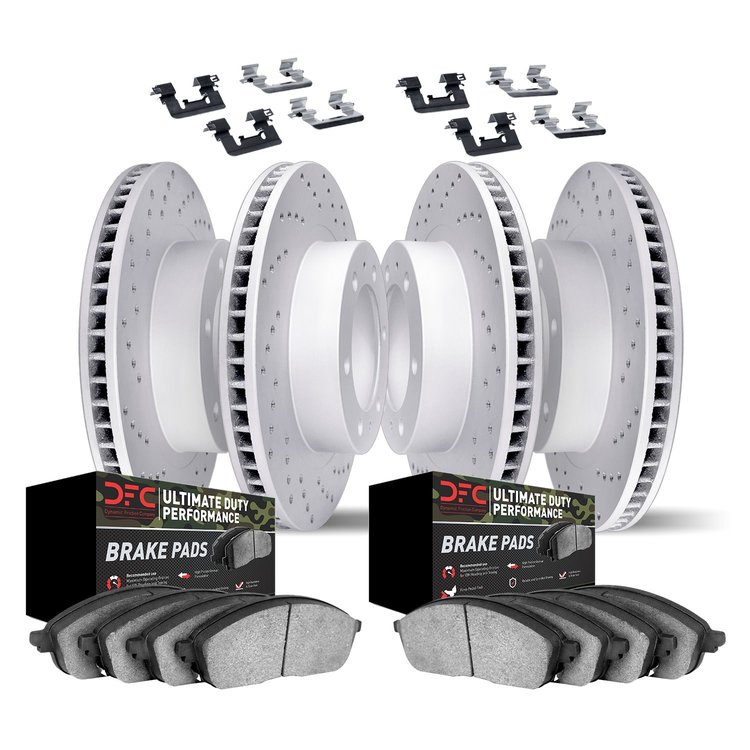 2414-76000 Geoperformance Drilled Brake Rotors with Ultimate-Duty Brake Pads Kit & Hardware, 2001-2002 Lexus/Toyota/Scion, Posit