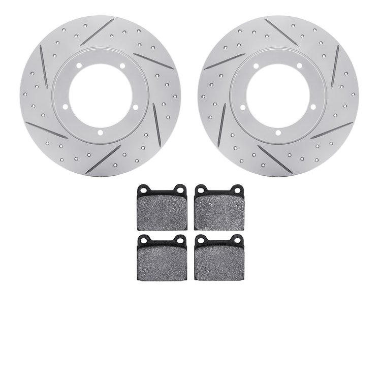 2502-02000 Geoperformance Drilled/Slotted Rotors w/5000 Advanced Brake Pads Kit, 1965-1976 Porsche, Position: Front