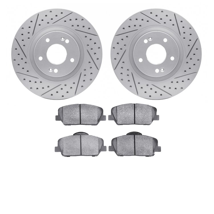 2502-03002 Geoperformance Drilled/Slotted Rotors w/5000 Advanced Brake Pads Kit, 2011-2015 Kia/Hyundai/Genesis, Position: Front