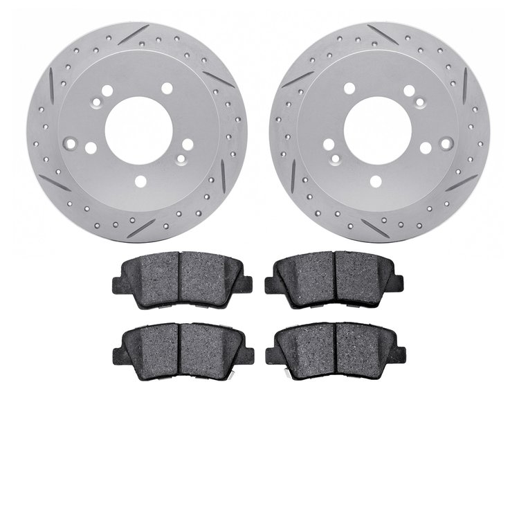 2502-03007 Geoperformance Drilled/Slotted Rotors w/5000 Advanced Brake Pads Kit, 2008-2010 Kia/Hyundai/Genesis, Position: Rear