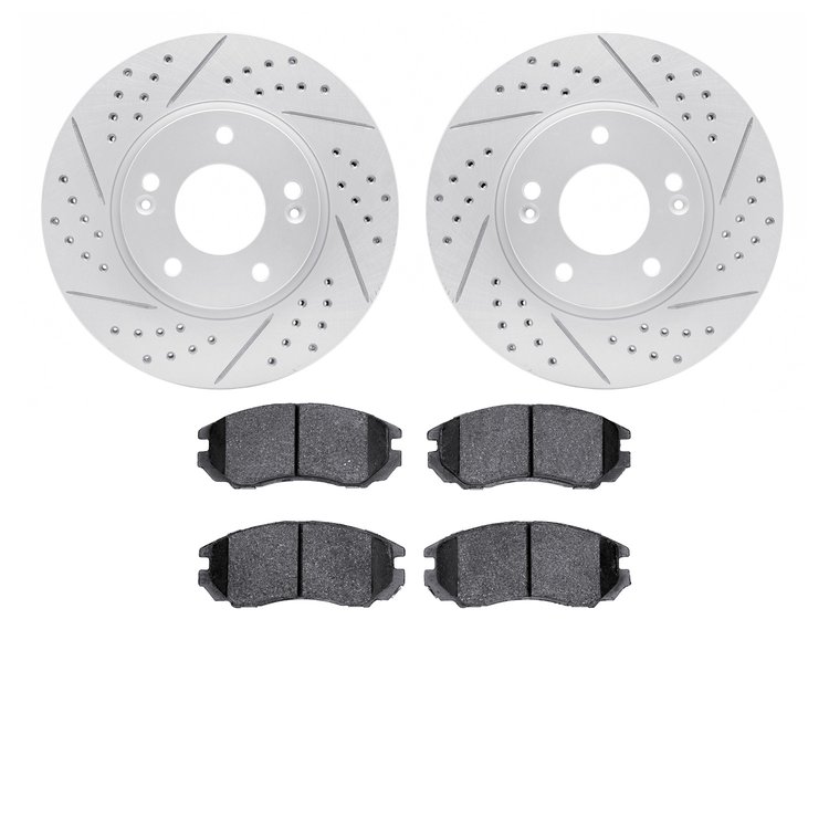2502-03008 Geoperformance Drilled/Slotted Rotors w/5000 Advanced Brake Pads Kit, 2004-2006 Kia/Hyundai/Genesis, Position: Front