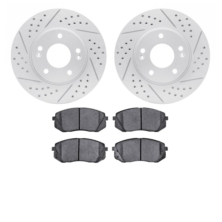 2502-03009 Geoperformance Drilled/Slotted Rotors w/5000 Advanced Brake Pads Kit, 2011-2012 Kia/Hyundai/Genesis, Position: Front