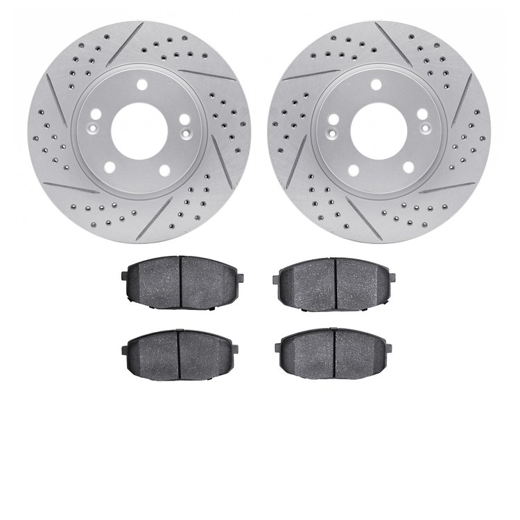 2502-03010 Geoperformance Drilled/Slotted Rotors w/5000 Advanced Brake Pads Kit, 2009-2012 Kia/Hyundai/Genesis, Position: Front