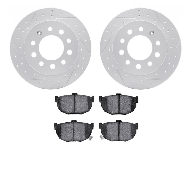 2502-03011 Geoperformance Drilled/Slotted Rotors w/5000 Advanced Brake Pads Kit, 2003-2008 Kia/Hyundai/Genesis, Position: Rear