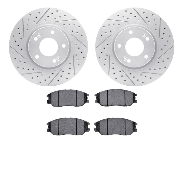 2502-03014 Geoperformance Drilled/Slotted Rotors w/5000 Advanced Brake Pads Kit, 2004-2006 Kia/Hyundai/Genesis, Position: Front
