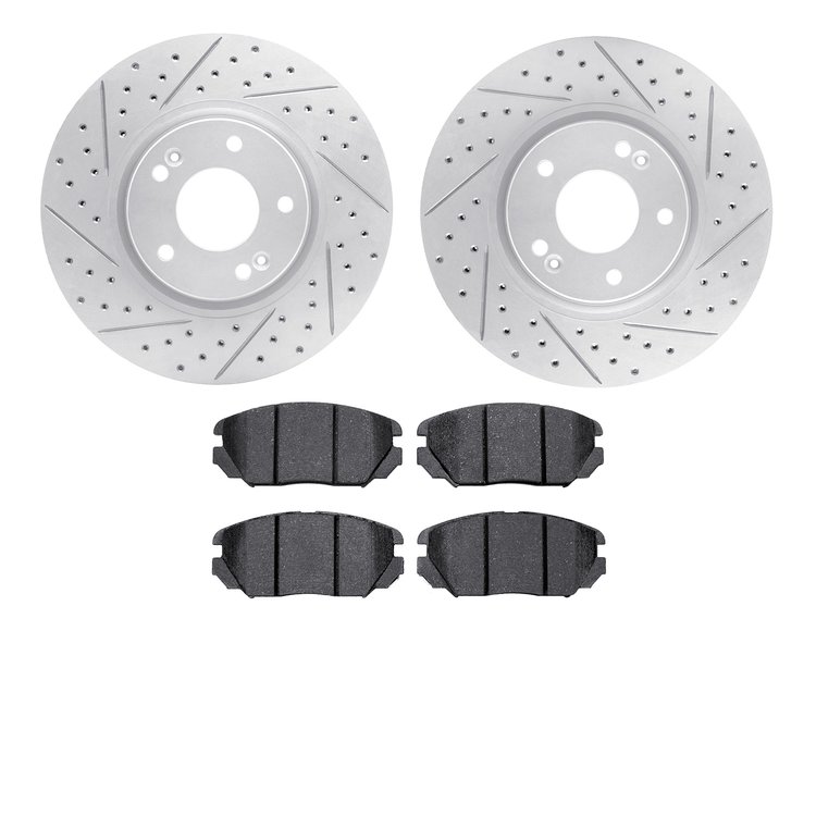 2502-03015 Geoperformance Drilled/Slotted Rotors w/5000 Advanced Brake Pads Kit, 2006-2011 Kia/Hyundai/Genesis, Position: Front