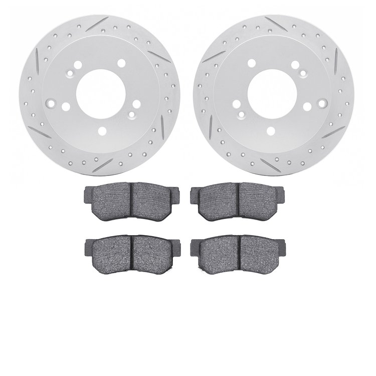 2502-03016 Geoperformance Drilled/Slotted Rotors w/5000 Advanced Brake Pads Kit, 2001-2010 Kia/Hyundai/Genesis, Position: Rear