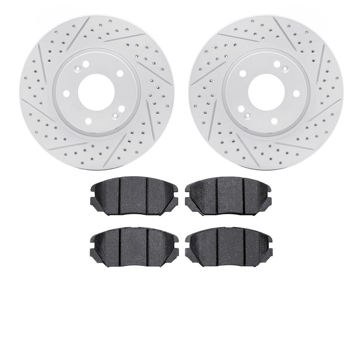 2502-03019 Geoperformance Drilled/Slotted Rotors w/5000 Advanced Brake Pads Kit, 2005-2010 Kia/Hyundai/Genesis, Position: Front