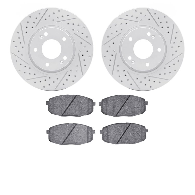 2502-03020 Geoperformance Drilled/Slotted Rotors w/5000 Advanced Brake Pads Kit, 2010-2019 Kia/Hyundai/Genesis, Position: Front