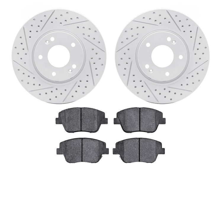 2502-03022 Geoperformance Drilled/Slotted Rotors w/5000 Advanced Brake Pads Kit, 2009-2016 Kia/Hyundai/Genesis, Position: Front