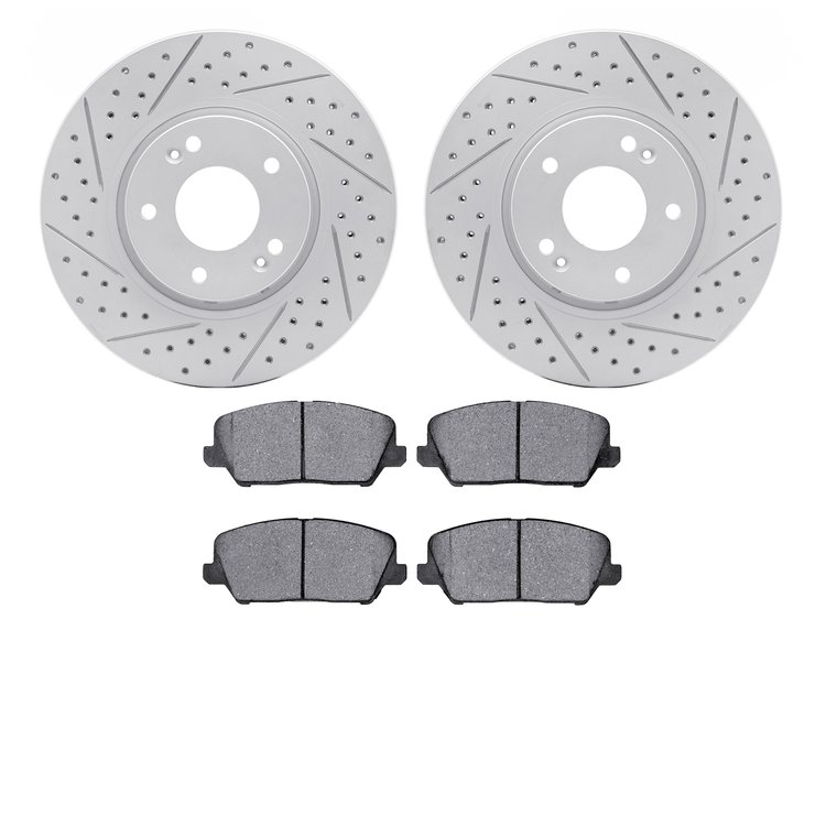 2502-03023 Geoperformance Drilled/Slotted Rotors w/5000 Advanced Brake Pads Kit, 2014-2018 Kia/Hyundai/Genesis, Position: Front