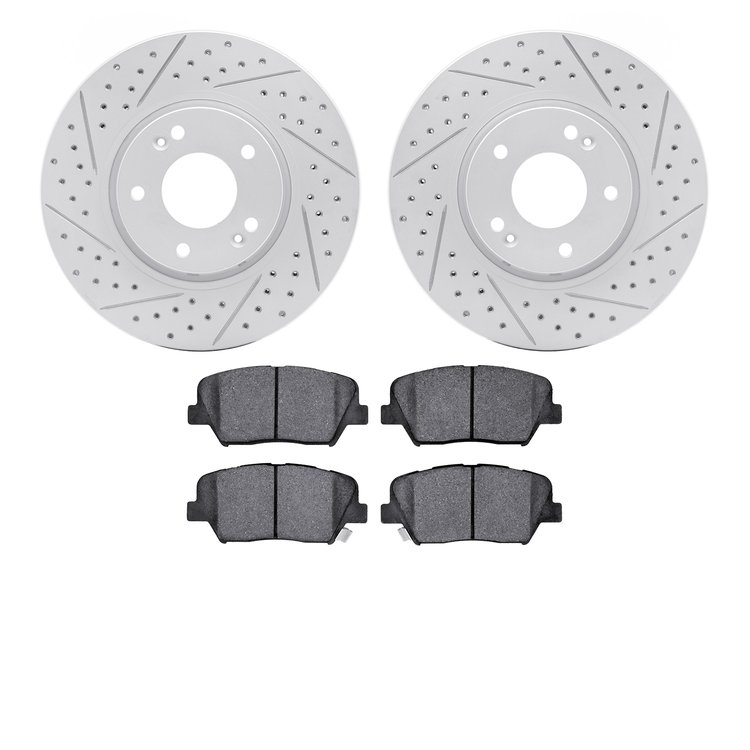 2502-03024 Geoperformance Drilled/Slotted Rotors w/5000 Advanced Brake Pads Kit, 2014-2017 Kia/Hyundai/Genesis, Position: Front