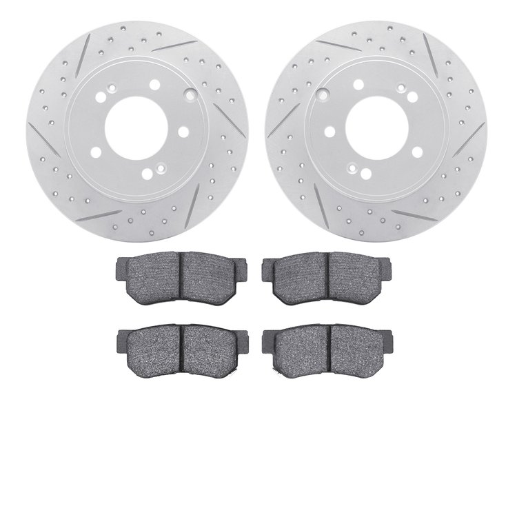 2502-03027 Geoperformance Drilled/Slotted Rotors w/5000 Advanced Brake Pads Kit, 2005-2008 Kia/Hyundai/Genesis, Position: Rear