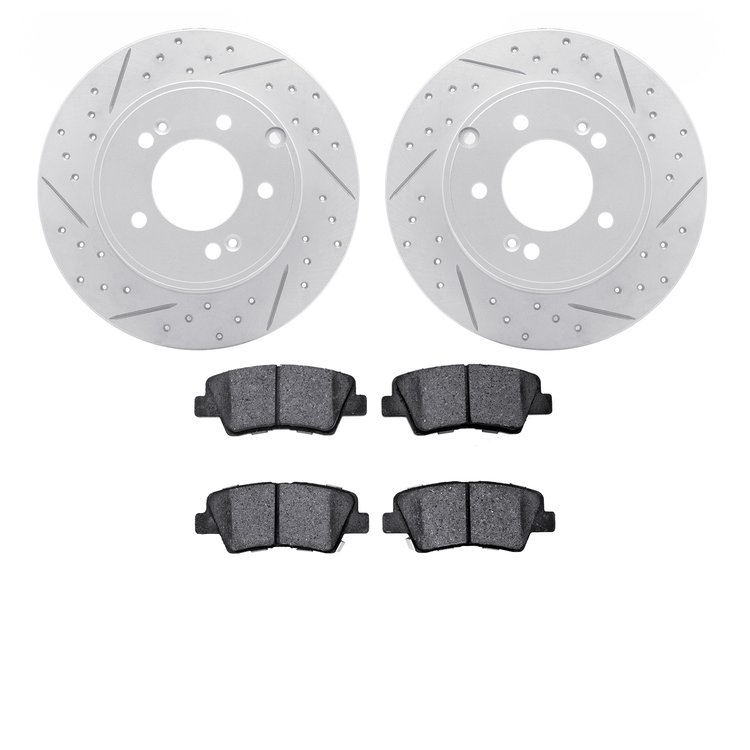 2502-03028 Geoperformance Drilled/Slotted Rotors w/5000 Advanced Brake Pads Kit, 2008-2011 Kia/Hyundai/Genesis, Position: Rear