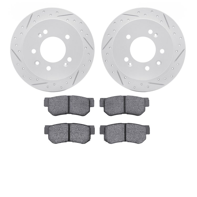 2502-03033 Geoperformance Drilled/Slotted Rotors w/5000 Advanced Brake Pads Kit, 2007-2009 Kia/Hyundai/Genesis, Position: Rear