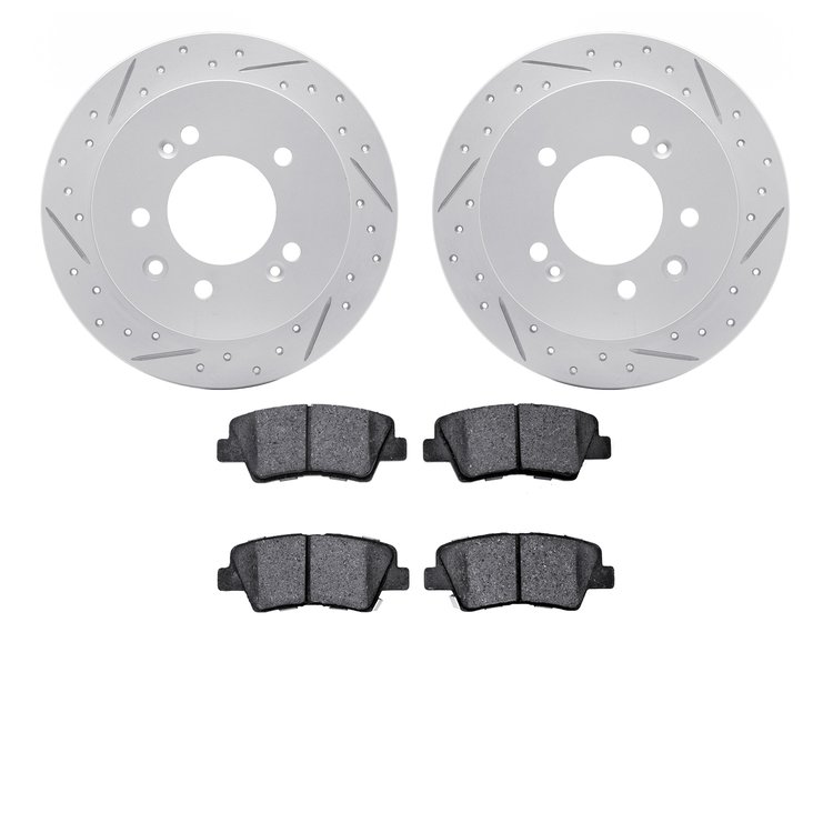 2502-03034 Geoperformance Drilled/Slotted Rotors w/5000 Advanced Brake Pads Kit, 2010-2010 Kia/Hyundai/Genesis, Position: Rear