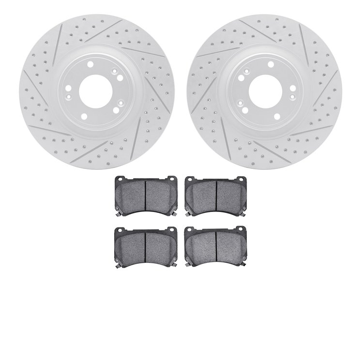 2502-03037 Geoperformance Drilled/Slotted Rotors w/5000 Advanced Brake Pads Kit, 2009-2014 Kia/Hyundai/Genesis, Position: Front