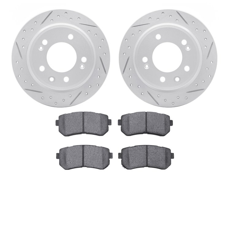 2502-03038 Geoperformance Drilled/Slotted Rotors w/5000 Advanced Brake Pads Kit, 2009-2016 Kia/Hyundai/Genesis, Position: Rear
