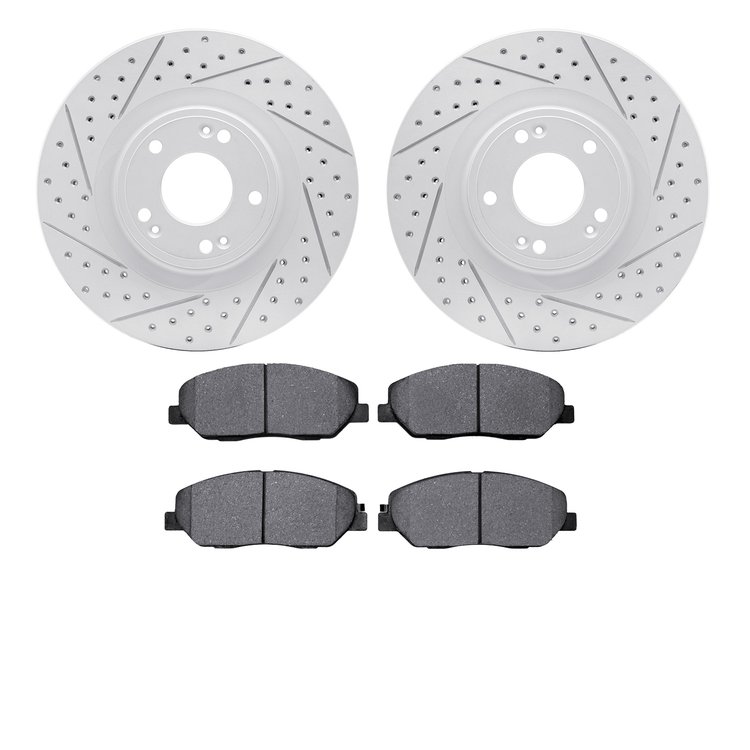 2502-03039 Geoperformance Drilled/Slotted Rotors w/5000 Advanced Brake Pads Kit, 2009-2011 Kia/Hyundai/Genesis, Position: Front