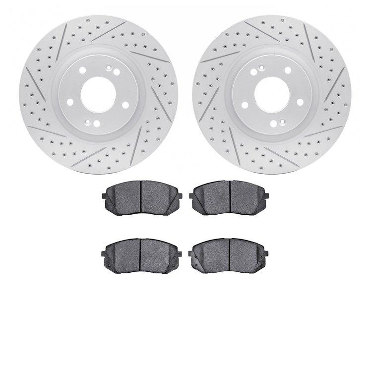 2502-03042 Geoperformance Drilled/Slotted Rotors w/5000 Advanced Brake Pads Kit, 2014-2017 Kia/Hyundai/Genesis, Position: Front