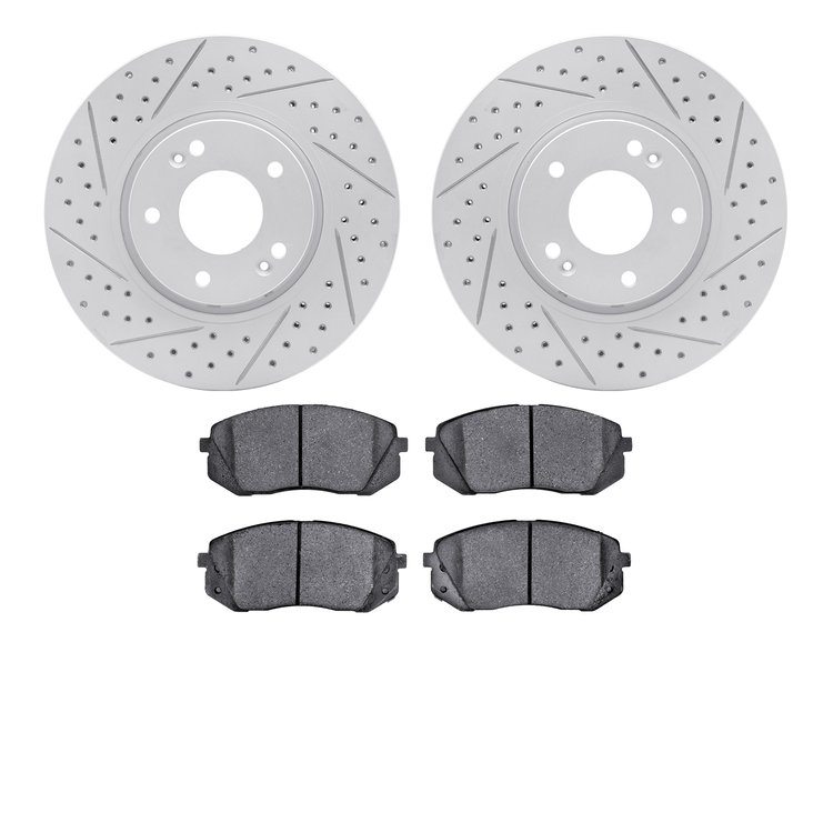 2502-03043 Geoperformance Drilled/Slotted Rotors w/5000 Advanced Brake Pads Kit, 2010-2016 Kia/Hyundai/Genesis, Position: Front