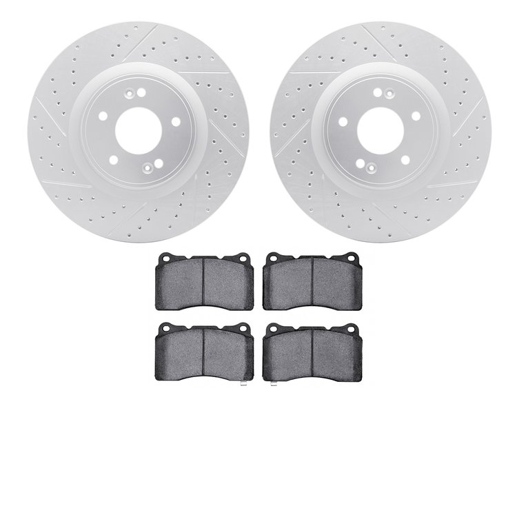 2502-03044 Geoperformance Drilled/Slotted Rotors w/5000 Advanced Brake Pads Kit, 2010-2016 Kia/Hyundai/Genesis, Position: Front