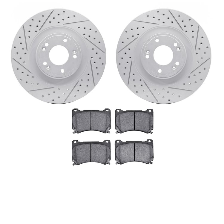 2502-03048 Geoperformance Drilled/Slotted Rotors w/5000 Advanced Brake Pads Kit, 2011-2014 Kia/Hyundai/Genesis, Position: Front