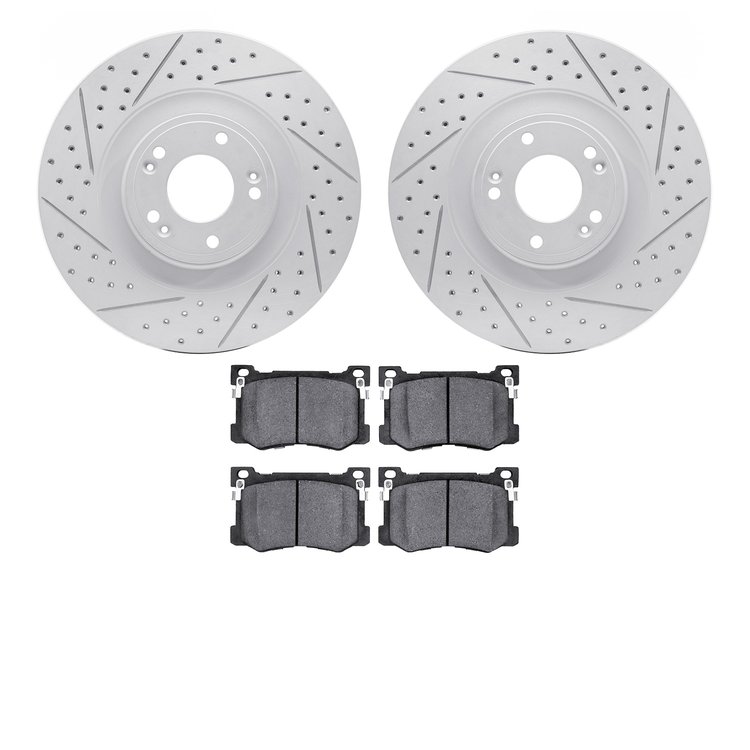 2502-03049 Geoperformance Drilled/Slotted Rotors w/5000 Advanced Brake Pads Kit, 2015-2017 Kia/Hyundai/Genesis, Position: Front