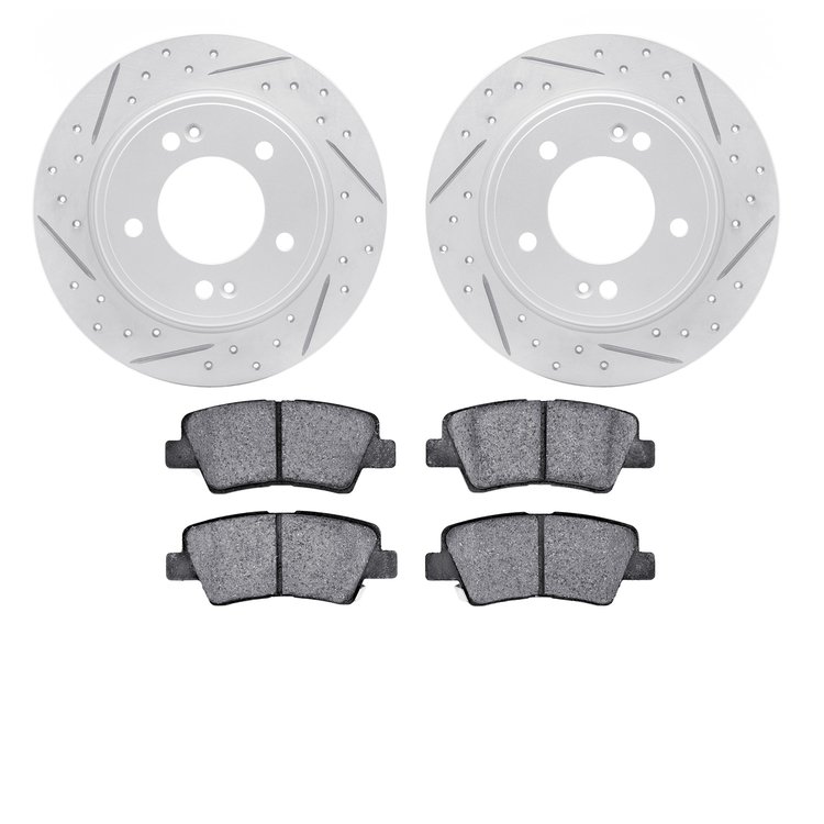 2502-03050 Geoperformance Drilled/Slotted Rotors w/5000 Advanced Brake Pads Kit, Fits Select Kia/Hyundai/Genesis, Position: Rear