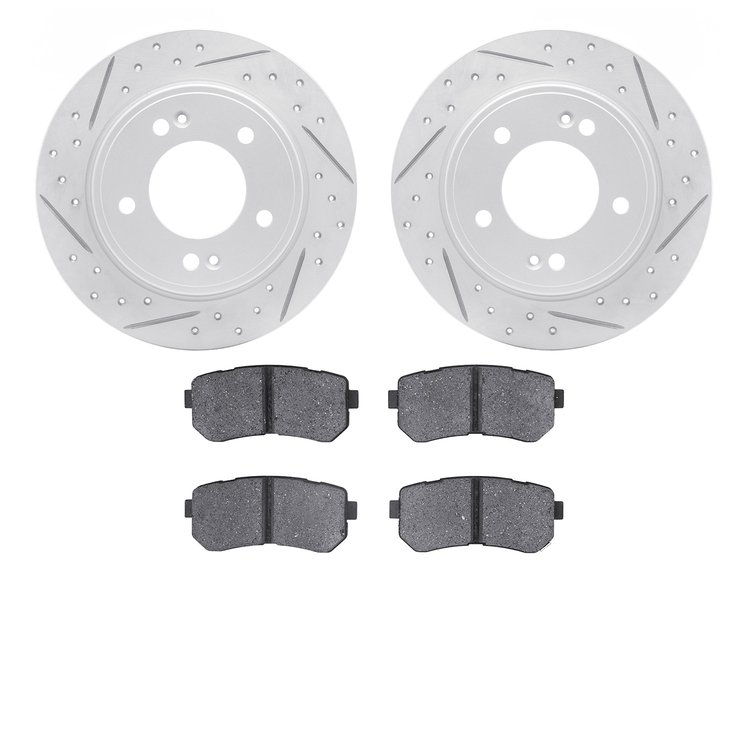 2502-03052 Geoperformance Drilled/Slotted Rotors w/5000 Advanced Brake Pads Kit, Fits Select Kia/Hyundai/Genesis, Position: Rear