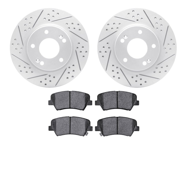 2502-03054 Geoperformance Drilled/Slotted Rotors w/5000 Advanced Brake Pads Kit, 2011-2016 Kia/Hyundai/Genesis, Position: Front