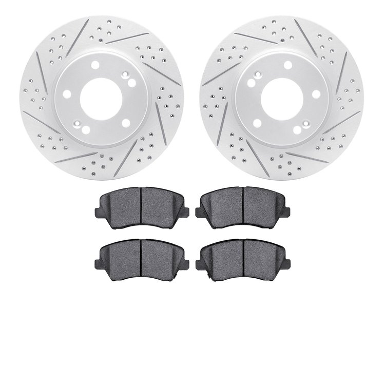 2502-03055 Geoperformance Drilled/Slotted Rotors w/5000 Advanced Brake Pads Kit, 2016-2021 Kia/Hyundai/Genesis, Position: Front