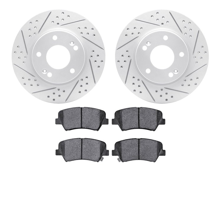 2502-03056 Geoperformance Drilled/Slotted Rotors w/5000 Advanced Brake Pads Kit, 2017-2020 Kia/Hyundai/Genesis, Position: Front