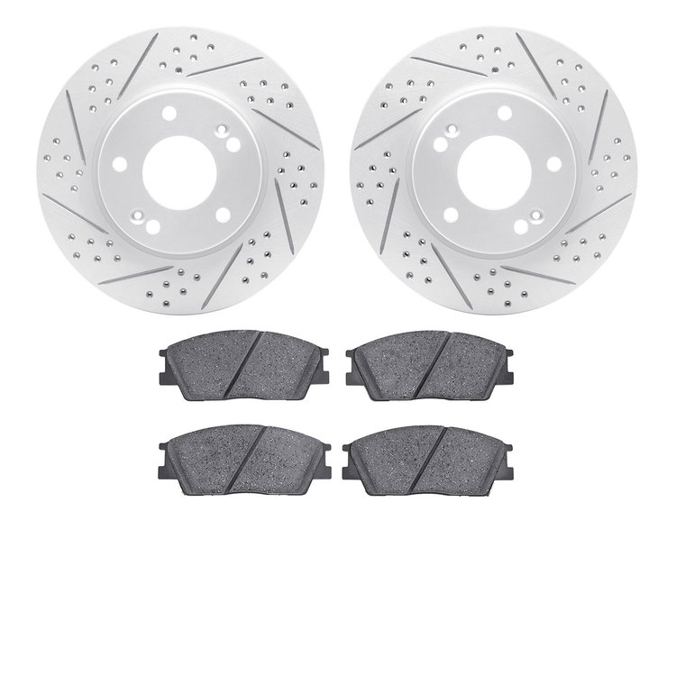 2502-03058 Geoperformance Drilled/Slotted Rotors w/5000 Advanced Brake Pads Kit, Fits Select Kia/Hyundai/Genesis, Position: Fron