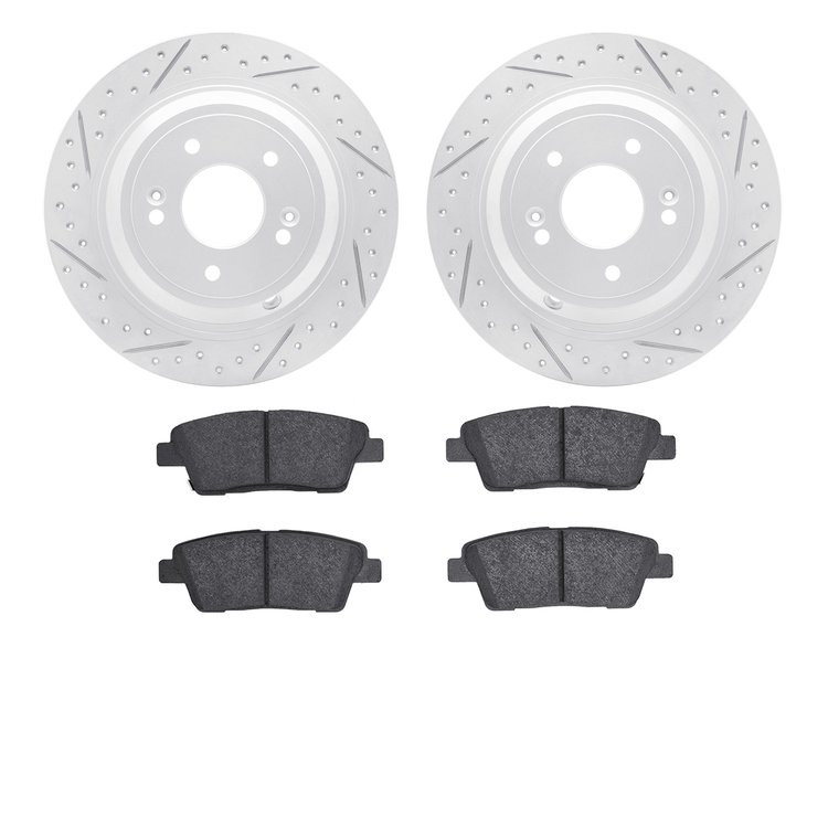 2502-03059 Geoperformance Drilled/Slotted Rotors w/5000 Advanced Brake Pads Kit, 2010-2017 Kia/Hyundai/Genesis, Position: Rear